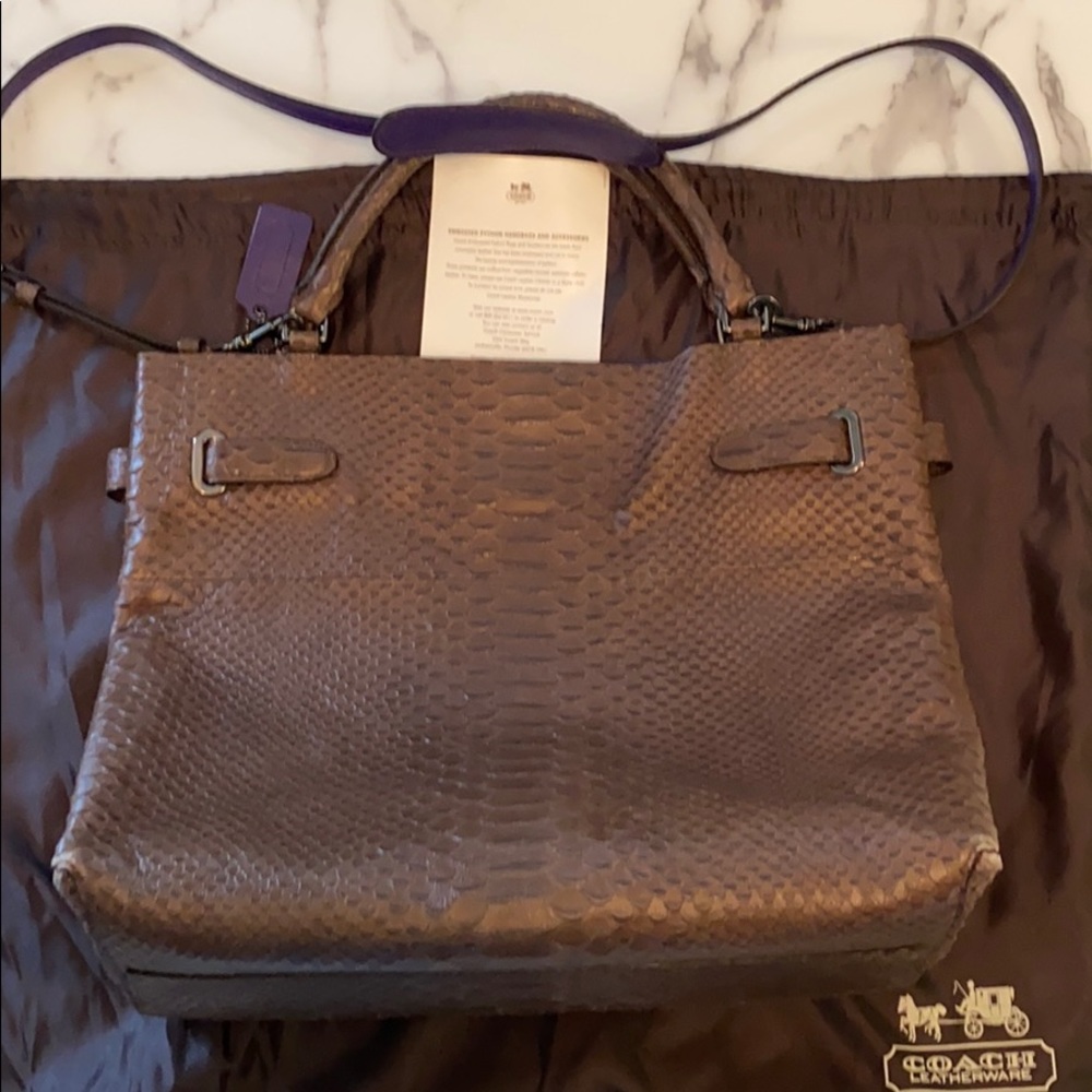 Coach Embossed Leather Python Handbag Chocolate - image 3